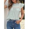 imagePRETTYGARDEN Striped Shirt Womens Summer Tops 2026 Spring Business Casual Work Dressy Crochet Lace Ruffle Cap Sleeve BlouseGreen Striped