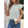 imagePRETTYGARDEN Striped Shirt Womens Summer Tops 2026 Spring Business Casual Work Dressy Crochet Lace Ruffle Cap Sleeve BlouseGreen Striped