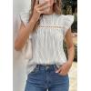 imagePRETTYGARDEN Striped Shirt Womens Summer Tops 2026 Spring Business Casual Work Dressy Crochet Lace Ruffle Cap Sleeve BlouseGrey Striped