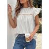 imagePRETTYGARDEN Striped Shirt Womens Summer Tops 2026 Spring Business Casual Work Dressy Crochet Lace Ruffle Cap Sleeve BlouseGrey Striped