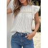imagePRETTYGARDEN Striped Shirt Womens Summer Tops 2026 Spring Business Casual Work Dressy Crochet Lace Ruffle Cap Sleeve BlouseGrey Striped