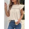 imagePRETTYGARDEN Striped Shirt Womens Summer Tops 2026 Spring Business Casual Work Dressy Crochet Lace Ruffle Cap Sleeve BlouseKhaki Striped