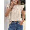 imagePRETTYGARDEN Striped Shirt Womens Summer Tops 2026 Spring Business Casual Work Dressy Crochet Lace Ruffle Cap Sleeve BlouseKhaki Striped