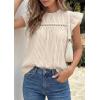 imagePRETTYGARDEN Striped Shirt Womens Summer Tops 2026 Spring Business Casual Work Dressy Crochet Lace Ruffle Cap Sleeve BlouseKhaki Striped