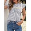 imagePRETTYGARDEN Striped Shirt Womens Summer Tops 2026 Spring Business Casual Work Dressy Crochet Lace Ruffle Cap Sleeve BlouseNavy Blue Striped