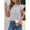 imagePRETTYGARDEN Striped Shirt Womens Summer Tops 2026 Spring Business Casual Work Dressy Crochet Lace Ruffle Cap Sleeve BlouseNavy Blue Striped