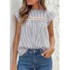 imagePRETTYGARDEN Striped Shirt Womens Summer Tops 2026 Spring Business Casual Work Dressy Crochet Lace Ruffle Cap Sleeve BlouseNavy Blue Striped