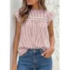 imagePRETTYGARDEN Striped Shirt Womens Summer Tops 2026 Spring Business Casual Work Dressy Crochet Lace Ruffle Cap Sleeve BlouseRed Striped