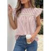imagePRETTYGARDEN Striped Shirt Womens Summer Tops 2026 Spring Business Casual Work Dressy Crochet Lace Ruffle Cap Sleeve BlouseRed Striped