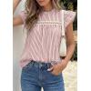 imagePRETTYGARDEN Striped Shirt Womens Summer Tops 2026 Spring Business Casual Work Dressy Crochet Lace Ruffle Cap Sleeve BlouseRed Striped