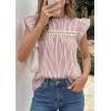imagePRETTYGARDEN Striped Shirt Womens Summer Tops 2026 Spring Business Casual Work Dressy Crochet Lace Ruffle Cap Sleeve BlouseRed Striped