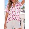 imagePRETTYGARDEN Summer Short Sleeve V Neck Shirts for Women 2026 Trendy Floral Print Loose Ruffle Tops Business Casual BlousesFloral White Rose Red