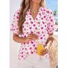 imagePRETTYGARDEN Summer Short Sleeve V Neck Shirts for Women 2026 Trendy Floral Print Loose Ruffle Tops Business Casual BlousesFloral White Rose Red