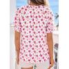 imagePRETTYGARDEN Summer Short Sleeve V Neck Shirts for Women 2026 Trendy Floral Print Loose Ruffle Tops Business Casual BlousesFloral White Rose Red