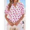 imagePRETTYGARDEN Summer Short Sleeve V Neck Shirts for Women 2026 Trendy Floral Print Loose Ruffle Tops Business Casual BlousesFloral White Rose Red
