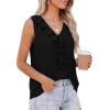 imagePRETTYGARDEN Tank Tops for Women 2026 Summer Fashion Sleeveless Ruffle Button Swiss Dot Dressy Casual Blouses Work ShirtsBlack