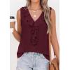 imagePRETTYGARDEN Tank Tops for Women 2026 Summer Fashion Sleeveless Ruffle Button Swiss Dot Dressy Casual Blouses Work ShirtsBurgundy
