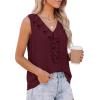imagePRETTYGARDEN Tank Tops for Women 2026 Summer Fashion Sleeveless Ruffle Button Swiss Dot Dressy Casual Blouses Work ShirtsBurgundy