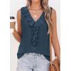 imagePRETTYGARDEN Tank Tops for Women 2026 Summer Fashion Sleeveless Ruffle Button Swiss Dot Dressy Casual Blouses Work ShirtsDark Blue