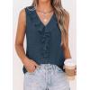 imagePRETTYGARDEN Tank Tops for Women 2026 Summer Fashion Sleeveless Ruffle Button Swiss Dot Dressy Casual Blouses Work ShirtsDark Blue