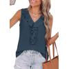 imagePRETTYGARDEN Tank Tops for Women 2026 Summer Fashion Sleeveless Ruffle Button Swiss Dot Dressy Casual Blouses Work ShirtsDark Blue
