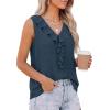 imagePRETTYGARDEN Tank Tops for Women 2026 Summer Fashion Sleeveless Ruffle Button Swiss Dot Dressy Casual Blouses Work ShirtsDark Blue