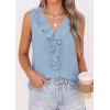 imagePRETTYGARDEN Tank Tops for Women 2026 Summer Fashion Sleeveless Ruffle Button Swiss Dot Dressy Casual Blouses Work ShirtsLight Blue