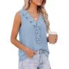 imagePRETTYGARDEN Tank Tops for Women 2026 Summer Fashion Sleeveless Ruffle Button Swiss Dot Dressy Casual Blouses Work ShirtsLight Blue