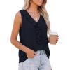 imagePRETTYGARDEN Tank Tops for Women 2026 Summer Fashion Sleeveless Ruffle Button Swiss Dot Dressy Casual Blouses Work ShirtsNavy Blue