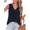 imagePRETTYGARDEN Tank Tops for Women 2026 Summer Fashion Sleeveless Ruffle Button Swiss Dot Dressy Casual Blouses Work ShirtsNavy Blue