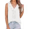 imagePRETTYGARDEN Tank Tops for Women 2026 Summer Fashion Sleeveless Ruffle Button Swiss Dot Dressy Casual Blouses Work ShirtsOffwhite