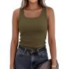 imagePRETTYGARDEN Tank Tops for Women 2026 Summer Sleeveless Scoop Neck Ribbed Tops Cute Spring Casual Fitted Basic Cami ShirtsArmy Green