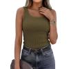 imagePRETTYGARDEN Tank Tops for Women 2026 Summer Sleeveless Scoop Neck Ribbed Tops Cute Spring Casual Fitted Basic Cami ShirtsArmy Green