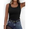 imagePRETTYGARDEN Tank Tops for Women 2026 Summer Sleeveless Scoop Neck Ribbed Tops Cute Spring Casual Fitted Basic Cami ShirtsBlack