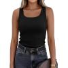 imagePRETTYGARDEN Tank Tops for Women 2026 Summer Sleeveless Scoop Neck Ribbed Tops Cute Spring Casual Fitted Basic Cami ShirtsBlack