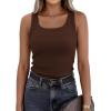 imagePRETTYGARDEN Tank Tops for Women 2026 Summer Sleeveless Scoop Neck Ribbed Tops Cute Spring Casual Fitted Basic Cami ShirtsBrown