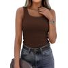 imagePRETTYGARDEN Tank Tops for Women 2026 Summer Sleeveless Scoop Neck Ribbed Tops Cute Spring Casual Fitted Basic Cami ShirtsBrown