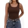 imagePRETTYGARDEN Tank Tops for Women 2026 Summer Sleeveless Scoop Neck Ribbed Tops Cute Spring Casual Fitted Basic Cami ShirtsBrown