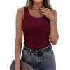 imagePRETTYGARDEN Tank Tops for Women 2026 Summer Sleeveless Scoop Neck Ribbed Tops Cute Spring Casual Fitted Basic Cami ShirtsBurgundy