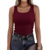 imagePRETTYGARDEN Tank Tops for Women 2026 Summer Sleeveless Scoop Neck Ribbed Tops Cute Spring Casual Fitted Basic Cami ShirtsBurgundy