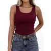 imagePRETTYGARDEN Tank Tops for Women 2026 Summer Sleeveless Scoop Neck Ribbed Tops Cute Spring Casual Fitted Basic Cami ShirtsBurgundy
