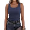 imagePRETTYGARDEN Tank Tops for Women 2026 Summer Sleeveless Scoop Neck Ribbed Tops Cute Spring Casual Fitted Basic Cami ShirtsDark Blue