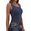 imagePRETTYGARDEN Tank Tops for Women 2026 Summer Sleeveless Scoop Neck Ribbed Tops Cute Spring Casual Fitted Basic Cami ShirtsDark Blue