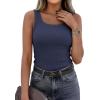 imagePRETTYGARDEN Tank Tops for Women 2026 Summer Sleeveless Scoop Neck Ribbed Tops Cute Spring Casual Fitted Basic Cami ShirtsDark Blue