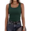 imagePRETTYGARDEN Tank Tops for Women 2026 Summer Sleeveless Scoop Neck Ribbed Tops Cute Spring Casual Fitted Basic Cami ShirtsDark Green