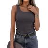 imagePRETTYGARDEN Tank Tops for Women 2026 Summer Sleeveless Scoop Neck Ribbed Tops Cute Spring Casual Fitted Basic Cami ShirtsDark Grey