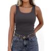 imagePRETTYGARDEN Tank Tops for Women 2026 Summer Sleeveless Scoop Neck Ribbed Tops Cute Spring Casual Fitted Basic Cami ShirtsDark Grey