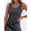 imagePRETTYGARDEN Tank Tops for Women 2026 Summer Sleeveless Scoop Neck Ribbed Tops Cute Spring Casual Fitted Basic Cami ShirtsDark Grey