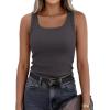 imagePRETTYGARDEN Tank Tops for Women 2026 Summer Sleeveless Scoop Neck Ribbed Tops Cute Spring Casual Fitted Basic Cami ShirtsDark Grey