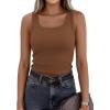 imagePRETTYGARDEN Tank Tops for Women 2026 Summer Sleeveless Scoop Neck Ribbed Tops Cute Spring Casual Fitted Basic Cami ShirtsDark Khaki